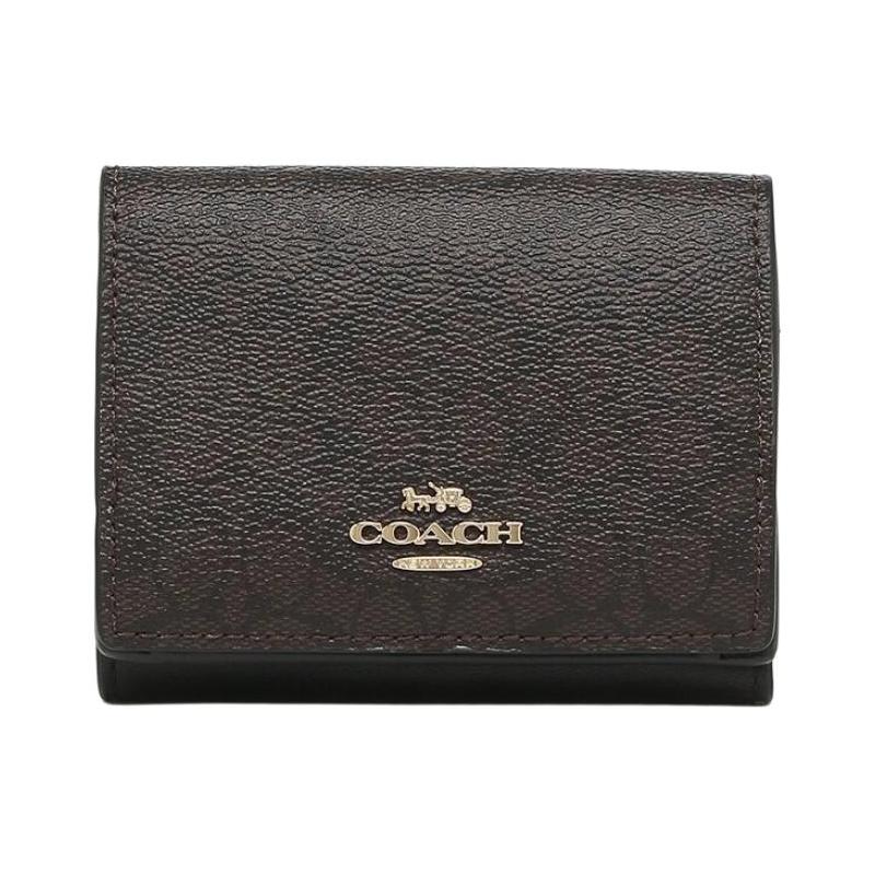 Coach 10 Classic Presbyopia Logo Coated Canvas Wallet Women's Black Brown Black Brown