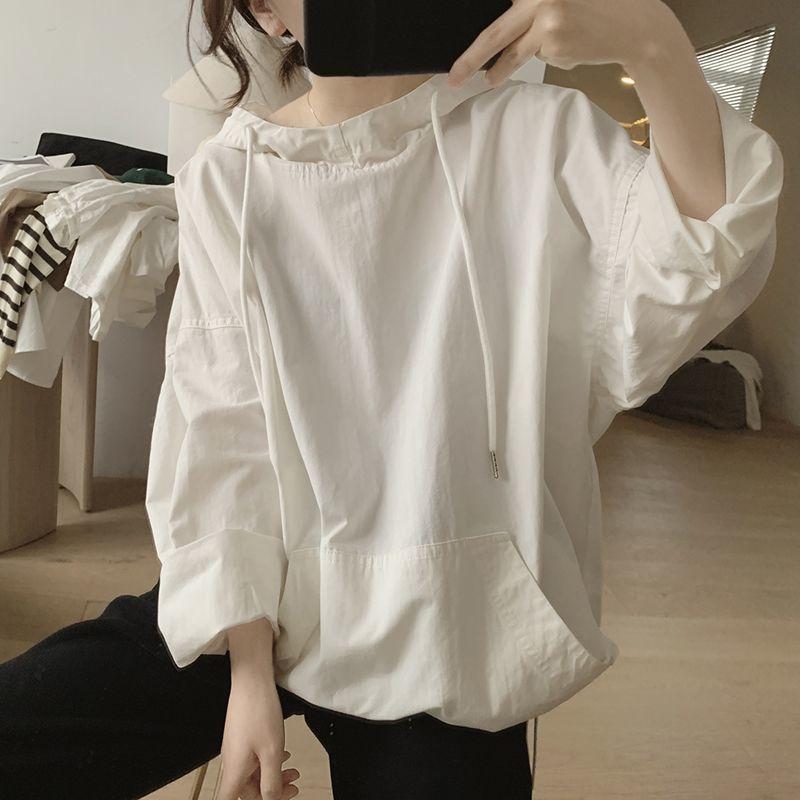 Spring Autumn New Solid Color Fashion Long Sleeve Hoodies Women High Street Casual Drawstring Pockets All-match Pullovers