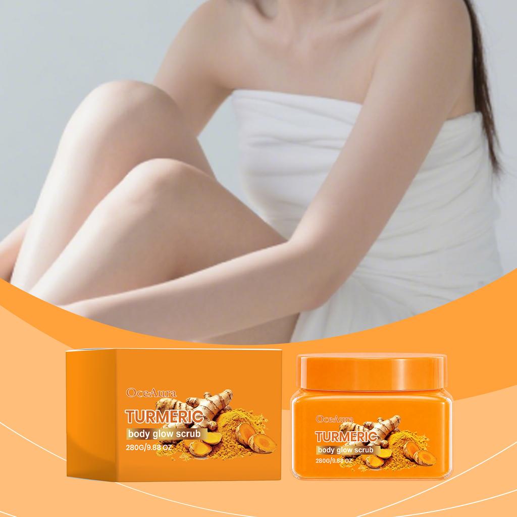 OceAura Turmeric Body Glow Scrub, Gentle Exfoliating Body Scrub to Improve Dullness, Moisturize & Smooth Rough Skin for Radiant Glowing Body Skin
