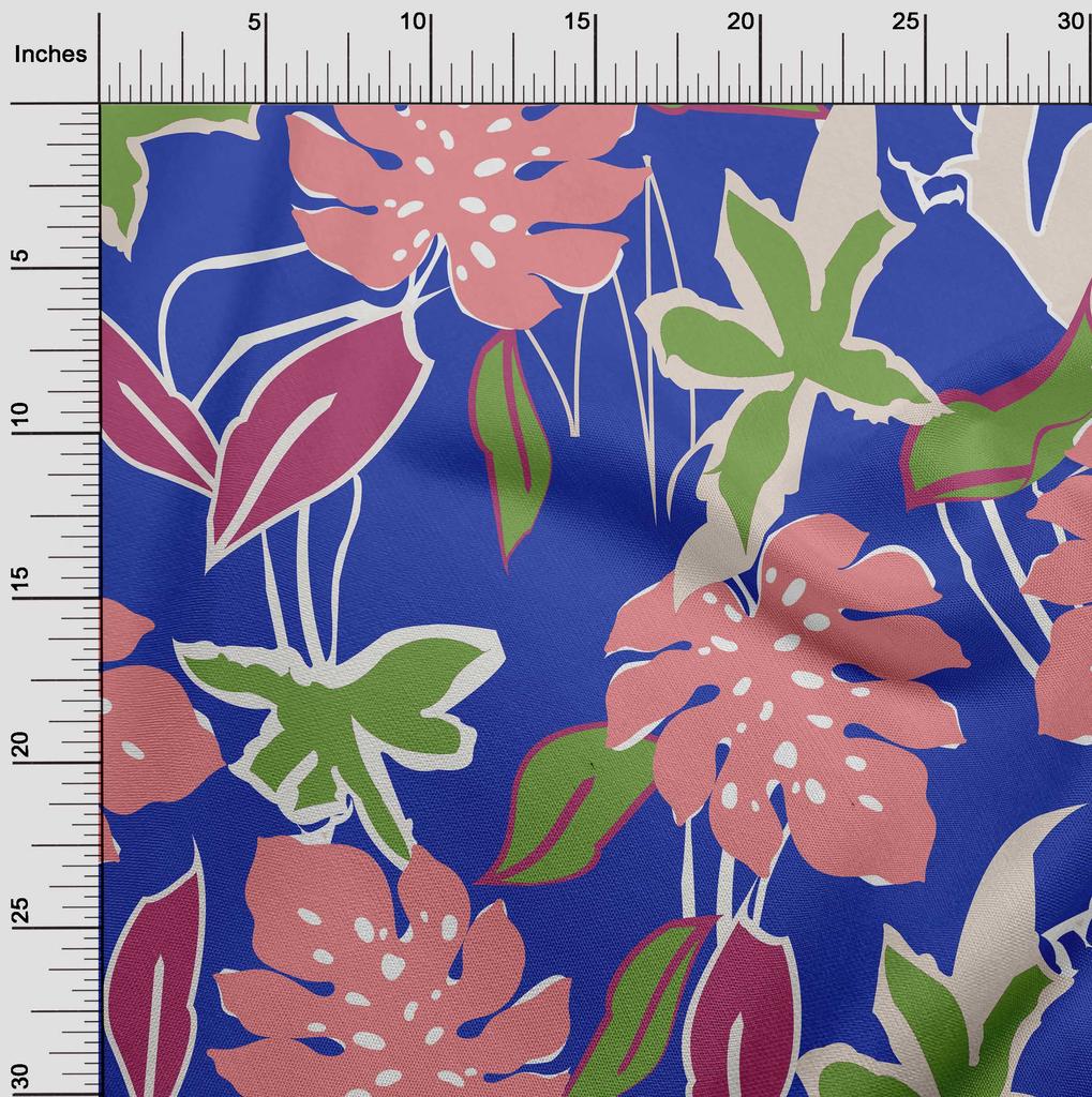 oneOone Cotton Flex Blue Fabric Abstract Tropical Floral Dress Material Fabric Print Fabric By The Yard 40 Inch