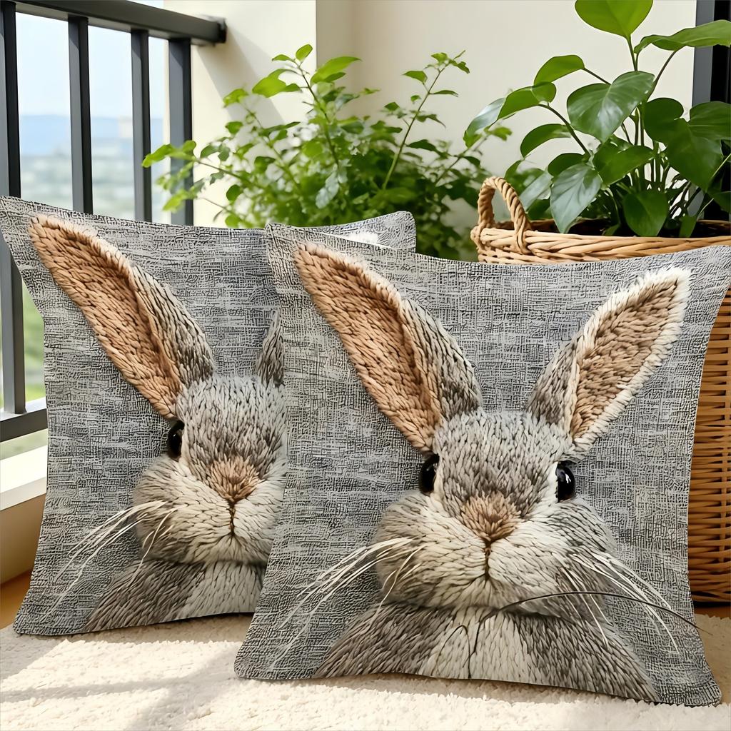 Easter Bunny Pillow Cover Faux Embroidery 2D Print Soft Cozy For Sofa Bed Living Room Spring Farmhouse Decor Cute Rabbit Gifts