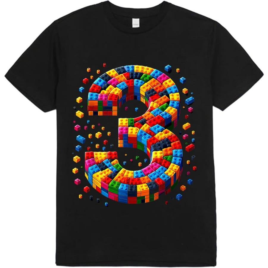 

3 Year Old Blocks Building Master Builder 3th Birthday Boy T-Shirt Bodysuit Short Sleeve Long Sleeve for Kids Toddler Boys Girls XXXXXL різнокольоровий