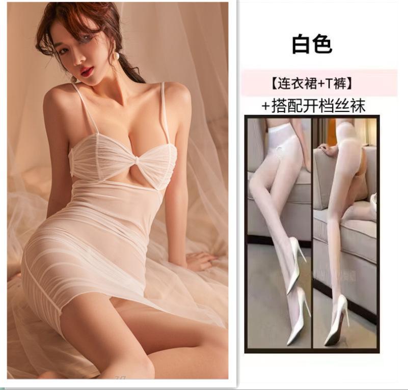 Sexy underwear Sexy women's mesh transparent lure uniform confusing hollow pure desire small chest backless elegant nightdress