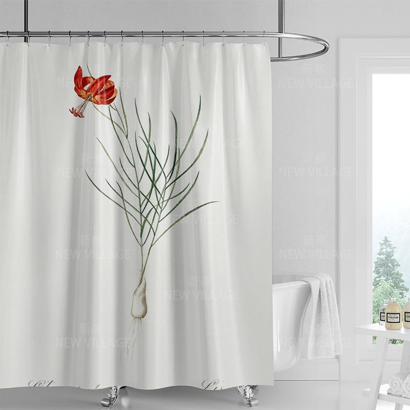 Minimalist Plant Shower Curtain, Modern Bathroom Toilet Decoration Privacy Curtain 180x180cm Waterproof Shower Curtain