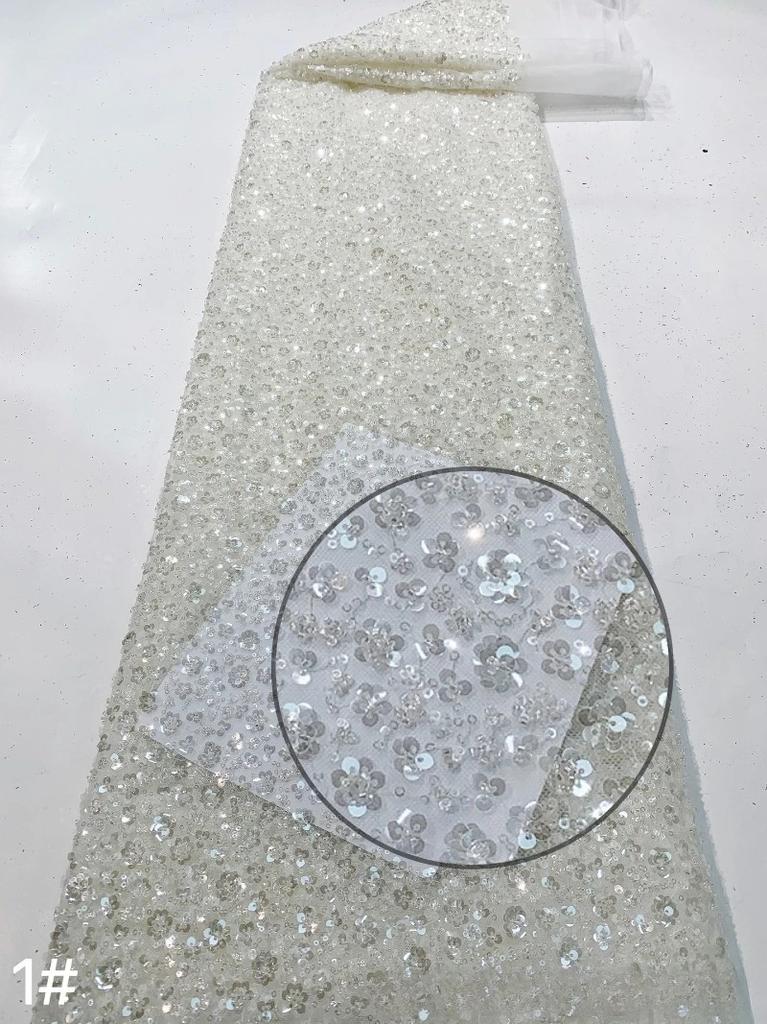 1/3/5Yard Small Plum Blossom Sequined Embroidery Fabric African Beaded Lace Fabric for Sewing Nigerian Wedding Party Lace Fabric