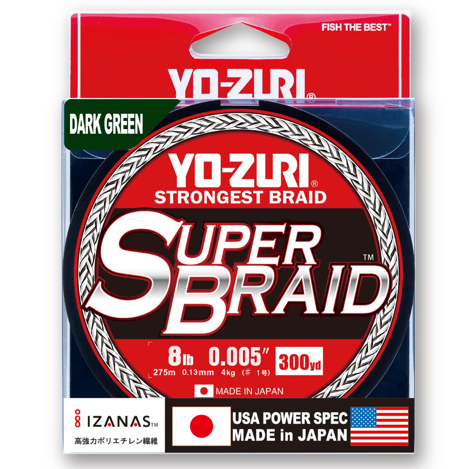 

PE Line Super Braid 300YDS 8Lbs Dark Green YO-ZURI Color