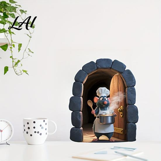 Cute Animal Wall Decor Christmas Mouse Break‑Through Decals 3D Hole Self‑Adhesive Removable PVC Art Stickers DIY for Living Room Entryway