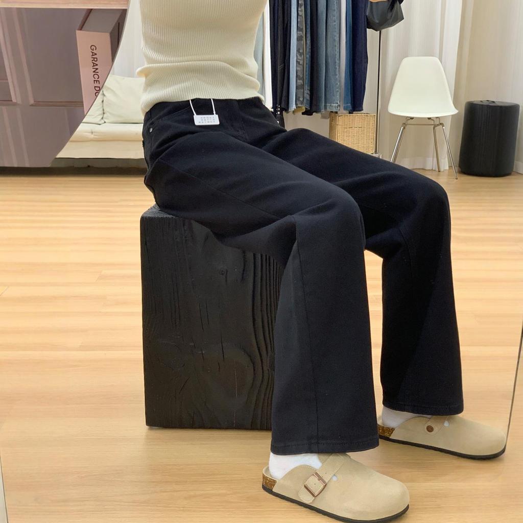 New Plus Size Black Wide Leg High Waist Jeans for Women - Slimming, Loose Drapey Fit, Autumn Wear