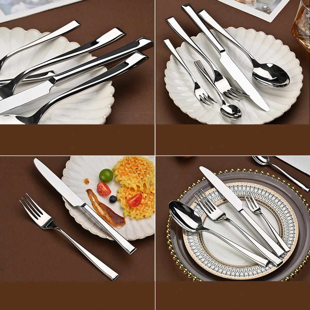 Tableware set 304 stainless steel square handle thickened restaurant hotel household high-end knife fork spoon set