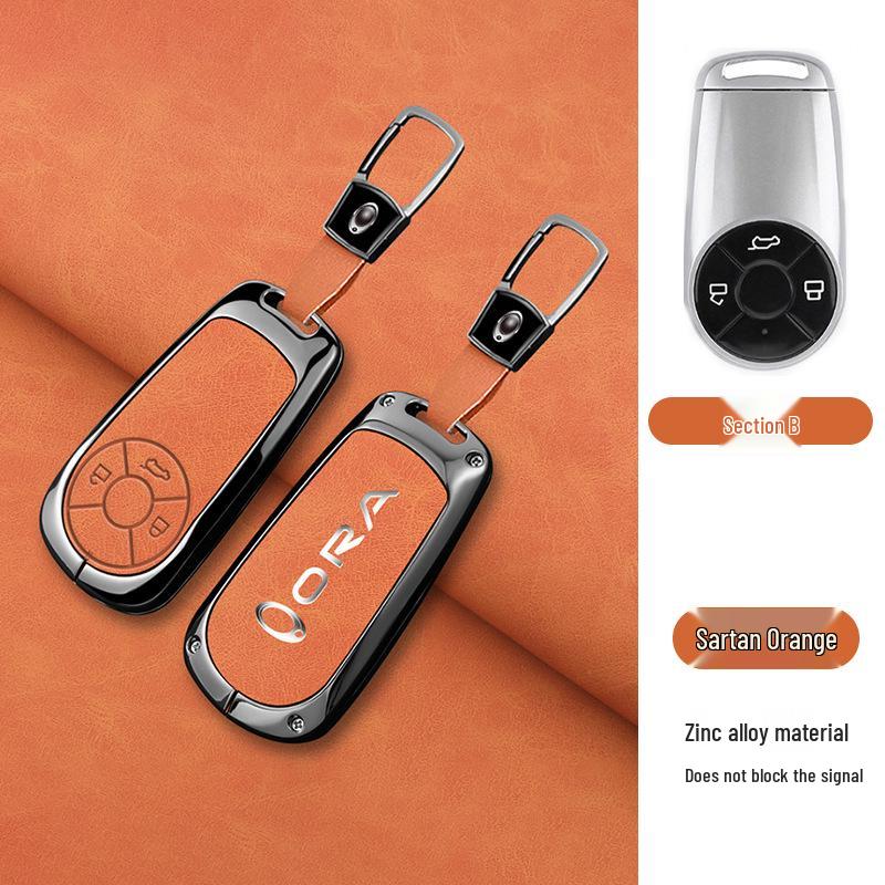 Great Wall ORA Key Cover for Good/Black/Lightning/White/Ballet Cat Models - High-End Black Full Shell with Buckle