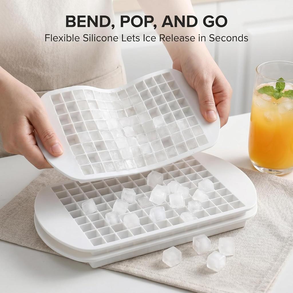 Mini Silicone Ice Cube Tray: Flexible Easy Release Small Ice Cube Molds Stackable Space Saving Soft Mold for Chilling Whiskey Cocktail Beverages