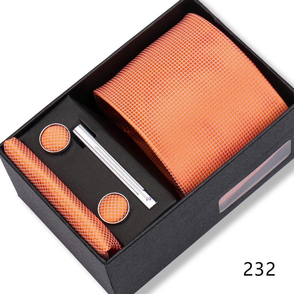 Ensemble Cadeau Boîte Pochette de Costume pour Homme Cravate Rayée Polyester Mode Premium Mariage Affaires