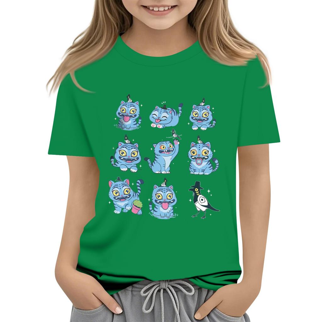 Boys Girls Round Neck Casual Printed Short-sleeved T-shirt Top