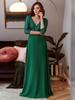 Elegant Plus Size Sequined V-Neck Chiffon Evening Dress with Mid Sleeves and Swing Skirt