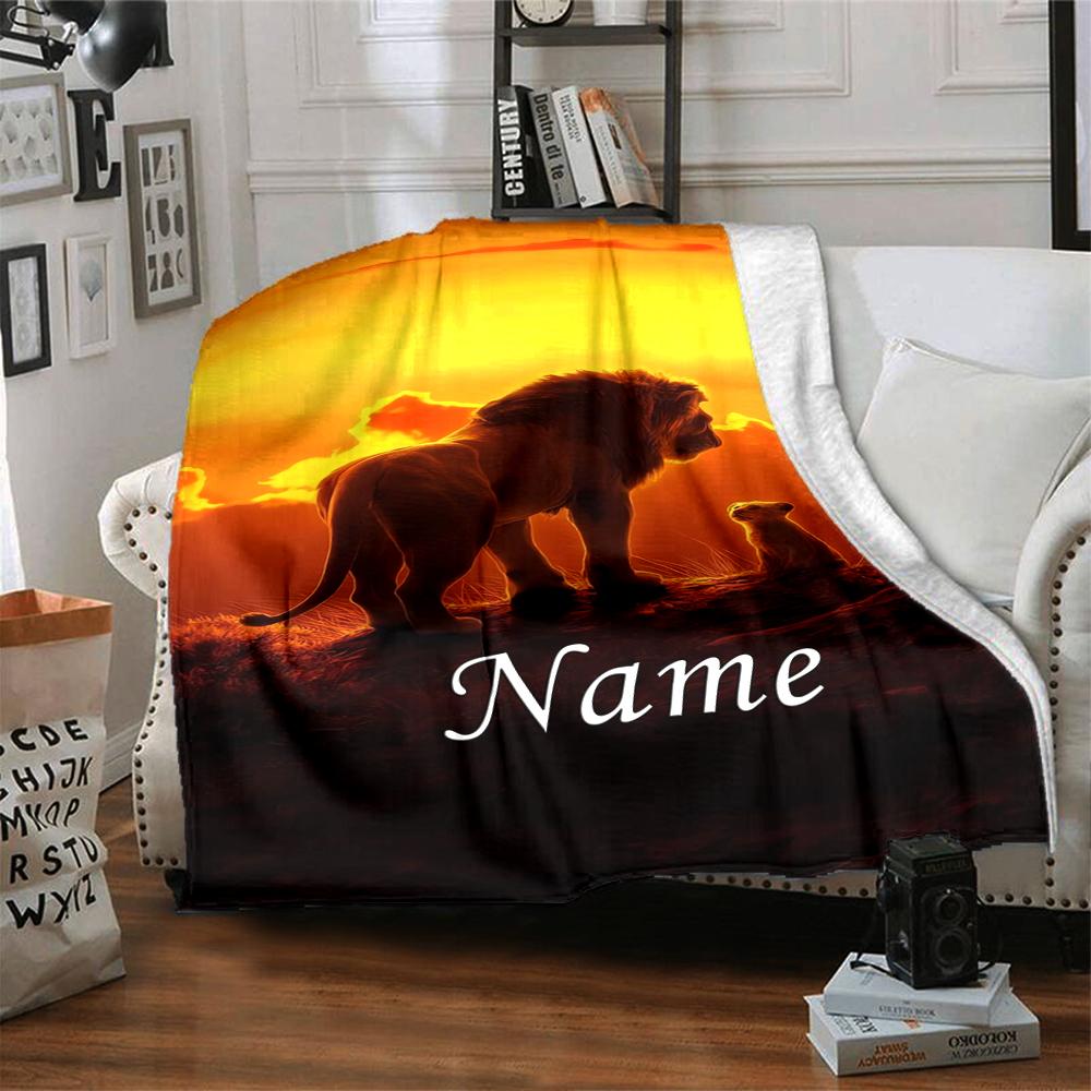 Custom Name Lion Cub'S Footprint Party Blanket For Couch Bed Plush Cozy Fuzzy Blanket Super Soft Warm Blankets For Fall And Winter 0916269