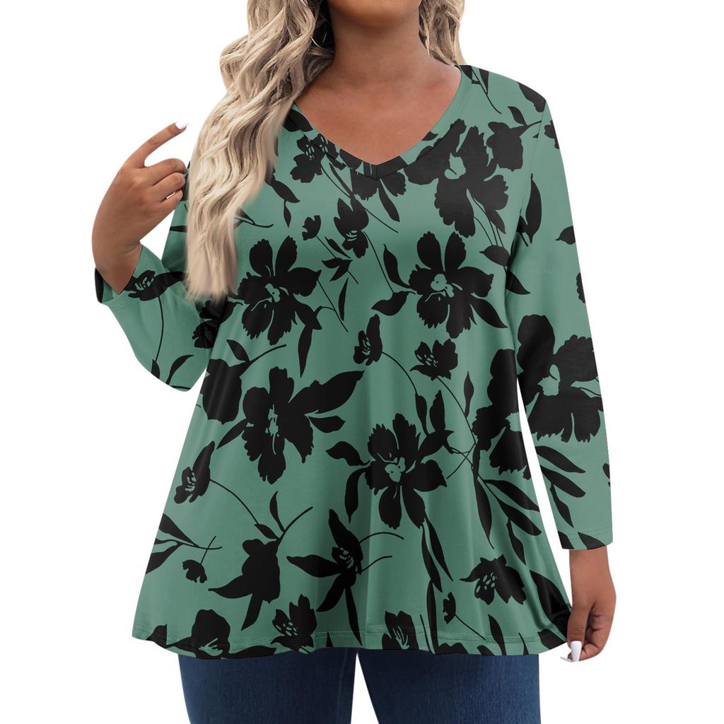 Modisches lässiges Langarm-Oberteil für Damen in Übergröße mit Blumenprint Übergröße Blumenprint-Oberteil