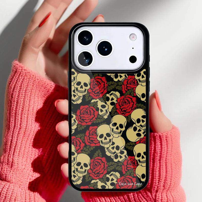 Skull With Roses Phone Case for iPhone 17 Air 16e 15 14 13 Pro Max Back Cover for 12 11 Pro Coque