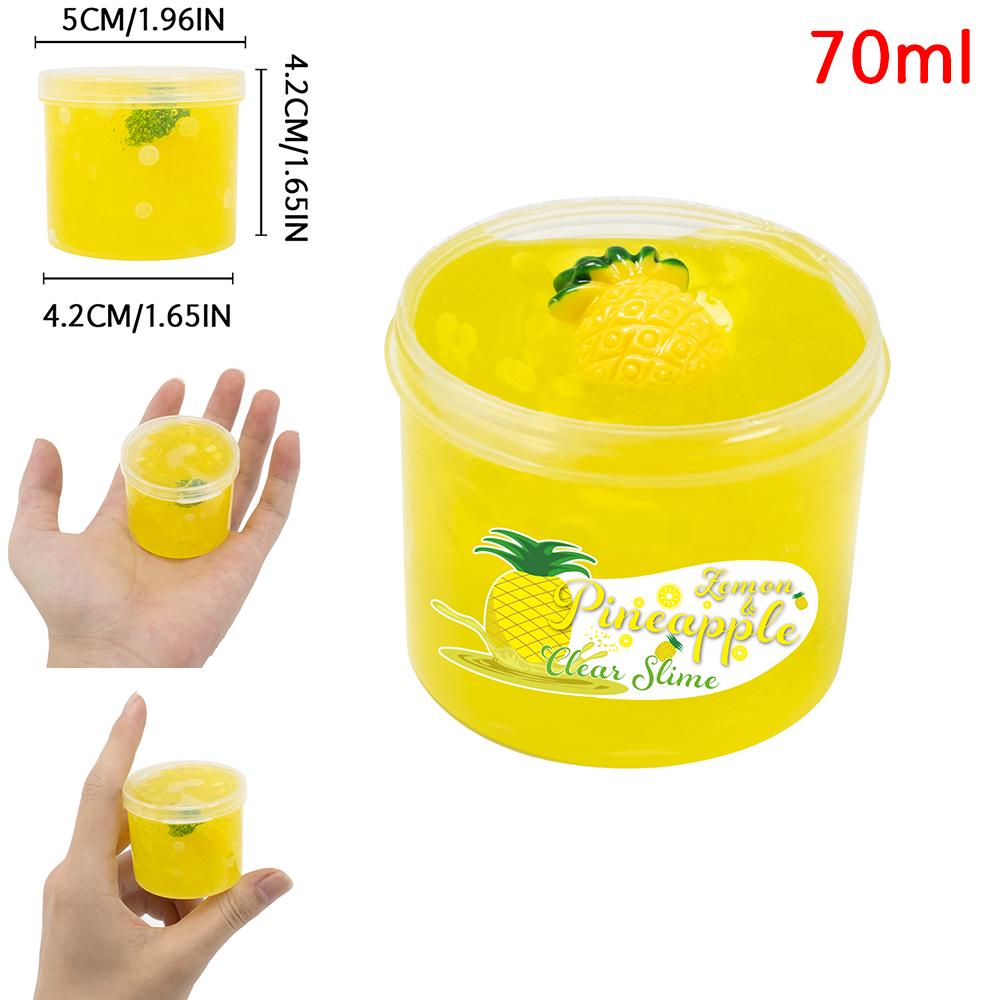 

70ml Crystal Clear Slime with Watermelon Peach Avocado Pineapple Charms-Non-Sticky Soft Jelly Clay For Party Christmas Gift