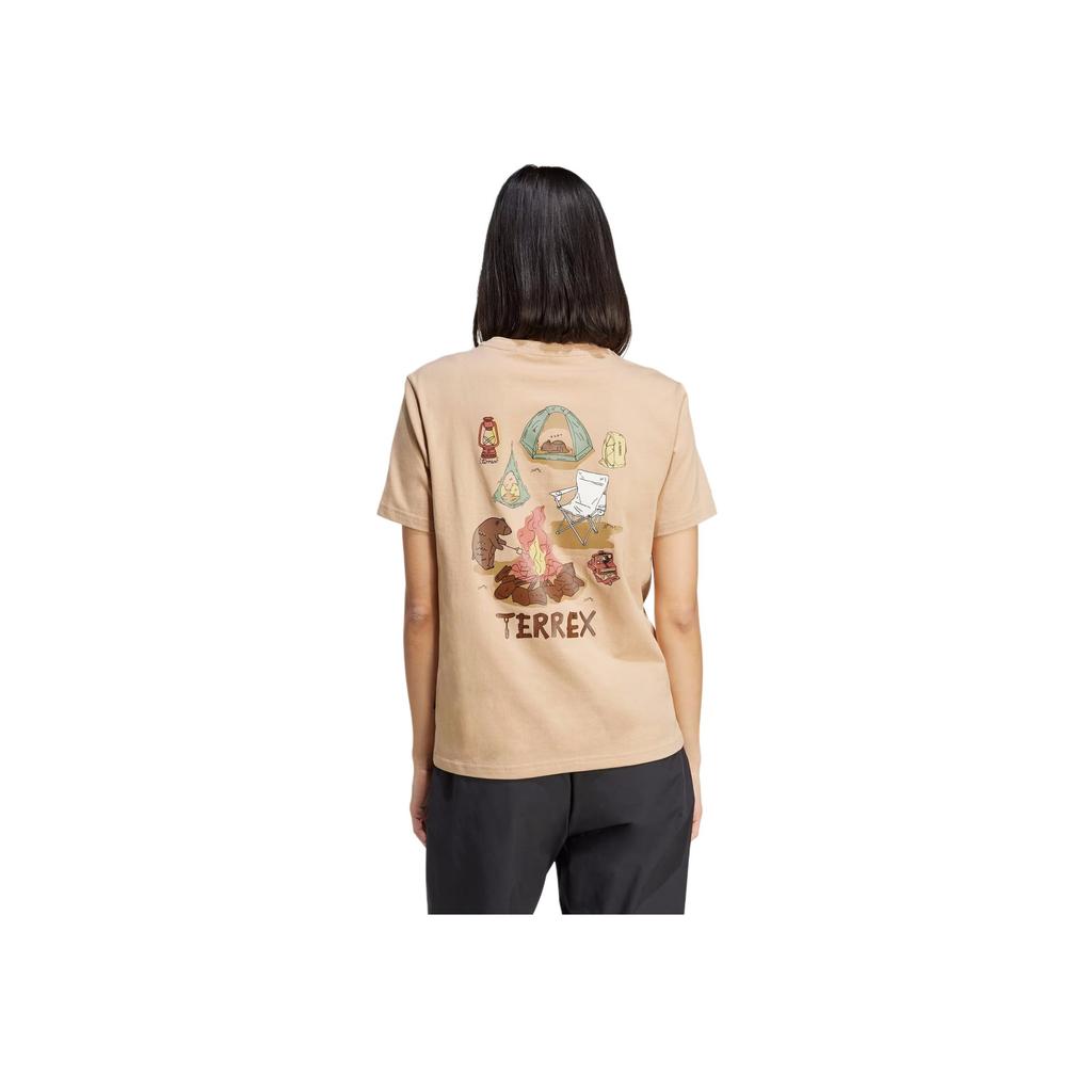 Adidas Terrex Polygiene Graphic Loose Fit Round Neck Sports T-Shirt Women Tops Warm-Sand JI8322