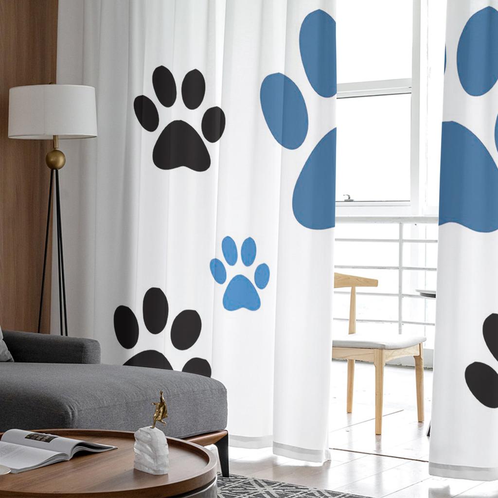 Cartoon Pet Paw Footprint Tulle Curtains For Living Room Bedroom Decoration Chiffon Sheer Voile Kitchen Window Curtain Drapes