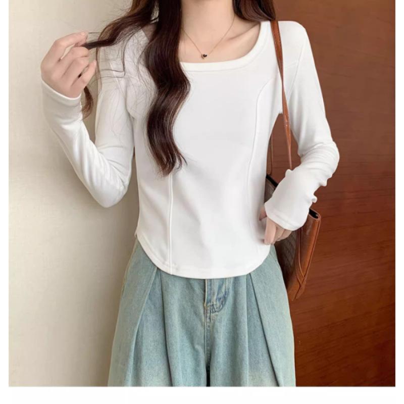 Quality Spring and Autumn New Long Sleeve T-Shirt Fishbone Top Design Feeling Foreign S белый
