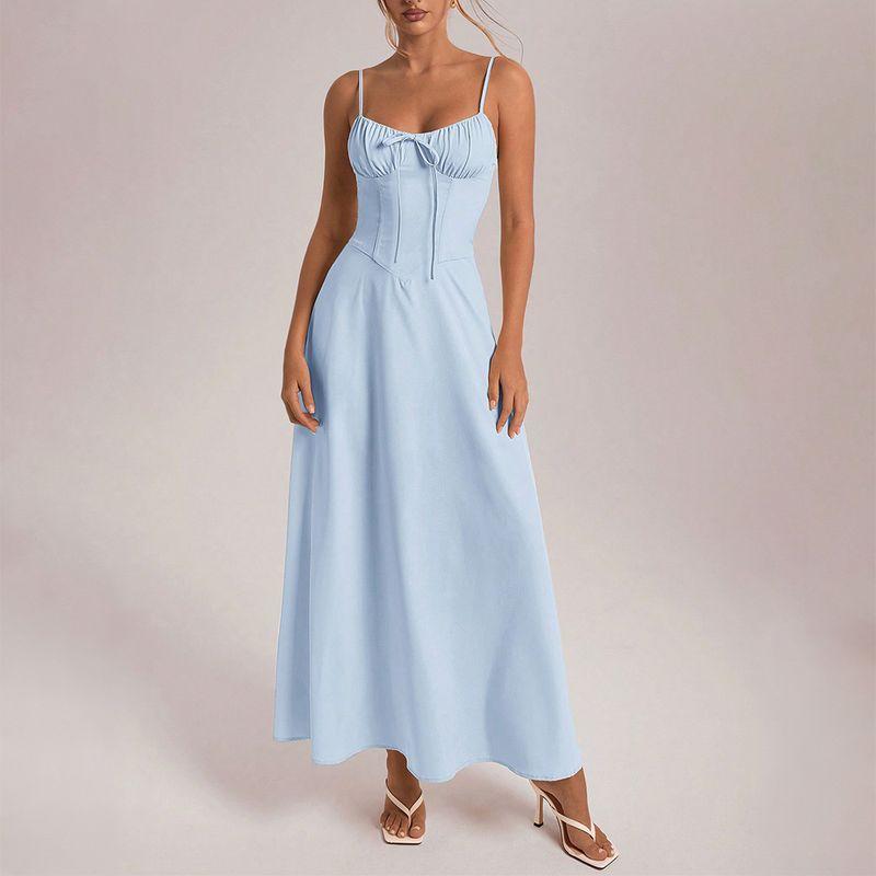 

Elegant Evening dress Short sleeve Solid One piece Dress Women clothing Autumn and Winter Light blue XL