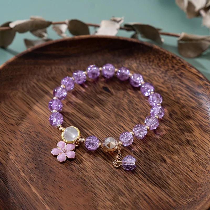 

Romantic Colorful Crystal Enamel Flower Charm Pendant Bracelet Sweet Handamde Ice Crackle Glass Beaded Bangle Great Jewelry Gift