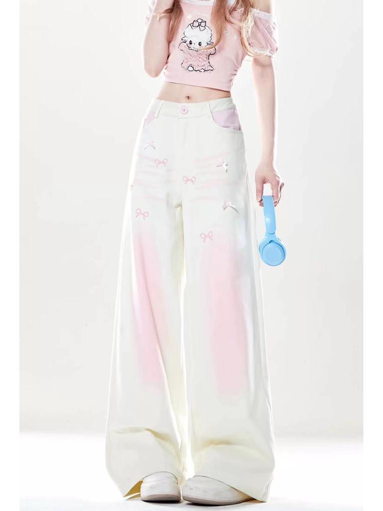 Dopamine Gradient Pink Wide-Leg Summer Pants for Women: Energetic Casual Outfit
