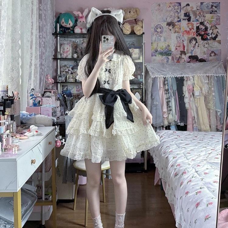 Summer French polka dot dress women's 2026 new small doll collar waist thin a word fluffy skirt