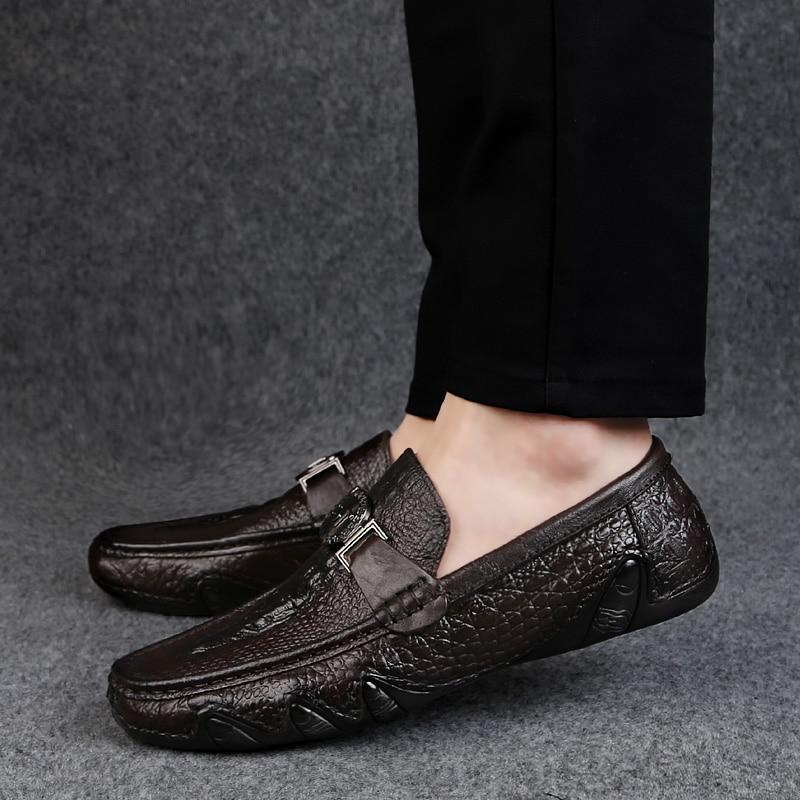 Yeinshaars Crocodile Skin Loafer Shoes Men Genuine Leather Slip -On Moccasins Handmade Man Casual Shoes Drive Walk Luxury Leisure