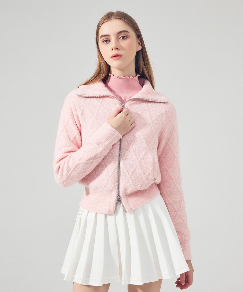 LORDLOAR Cable Windproof Zip-Up Knit Pink