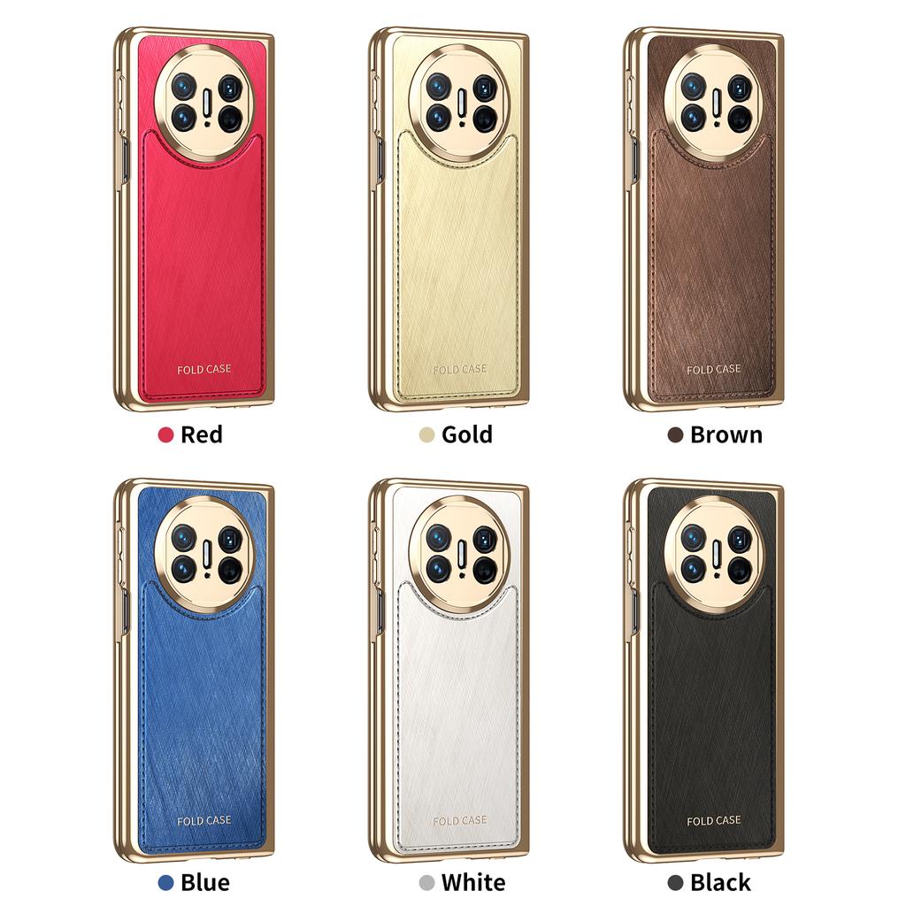 Luxuriöse Goldseiden-Textur Veganes Lederhülle Für Huawei Mate X3 X5 Mit Klarer Hartglas-Displayschutzfolie Galvanisierte Abdeckung