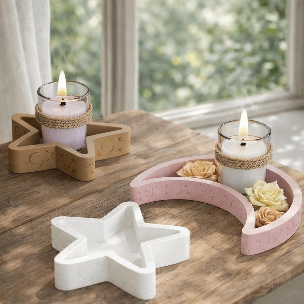 Non-Stick Moon Tray Silicone Mold Soft High Temperature Resistance Candlestick Mold DIY Candle Base Mold Gift Ornaments