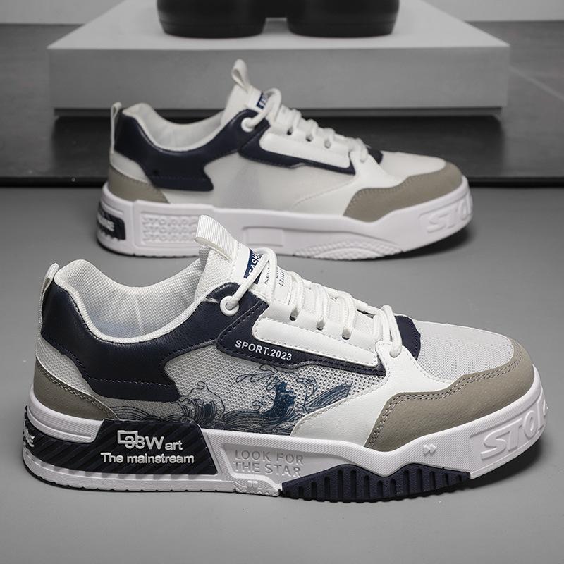 Mesh Breathable Thick Sole Heightening Color Matching Board Shoes College Style Low-Top Sports Shoes Trendy Men'S Shoes