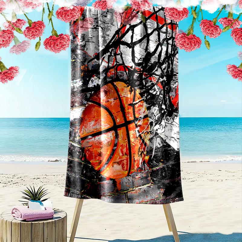 Basketball Print Beach Towel, Large Soft Quick Dry Towel for Beach Camping Swimming
