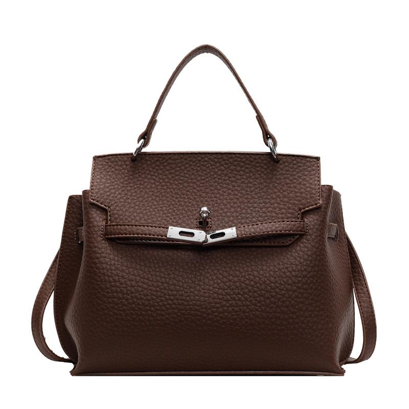 2025 new fashionable and simple commuter portable platinum bag women's temperament versatile lychee pattern texture messenger bag