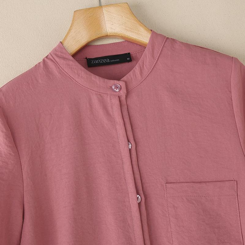 ZANZEA Women Stand Collar Summer Casual Short Sleeve Blouse