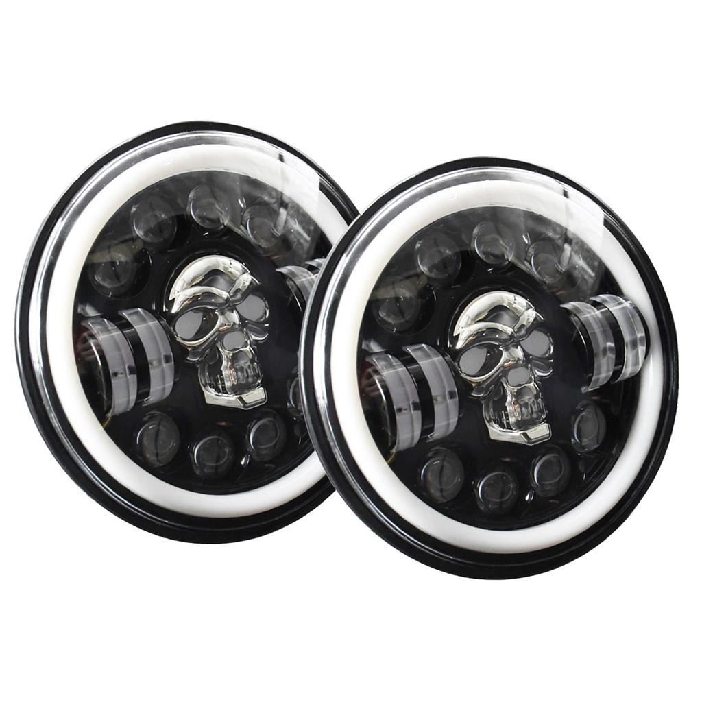 2st 7 tums rund LED-strålkastare skallmönster LED-strålkastare med höglågljus blinkers DRL och