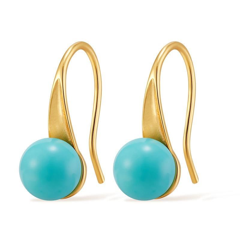 Gold Plated Matte Red Bead Drop Hook Earrings