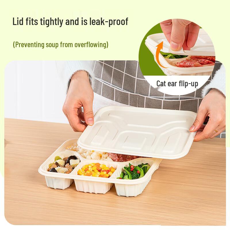 Temeiju Eco-Friendly 4-Compartment Corn Starch Meal Prep Containers with Lids (50 Sets)