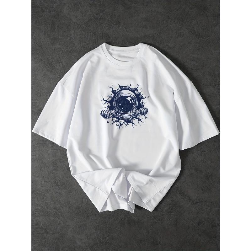 Europäische Größen Lustiges Astronauten-Grafik-T-Shirt - Atmungsaktiv, Rundhalsausschnitt, Kurze Ärmel - Ideale Herren-Streetwear, Kurzarm-T-Shirt, Herren-T-Shirt