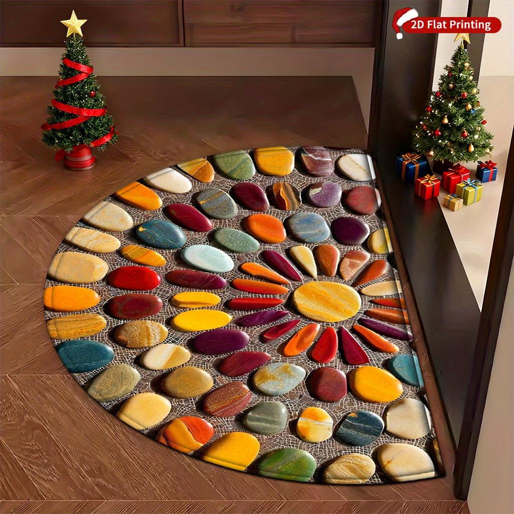 1Pcs  Pebble Print Semi Circle Welcome Doormat Non-Slip for Outdoor Patio Porch Kitchen Bathroom Entryway Floor Mat