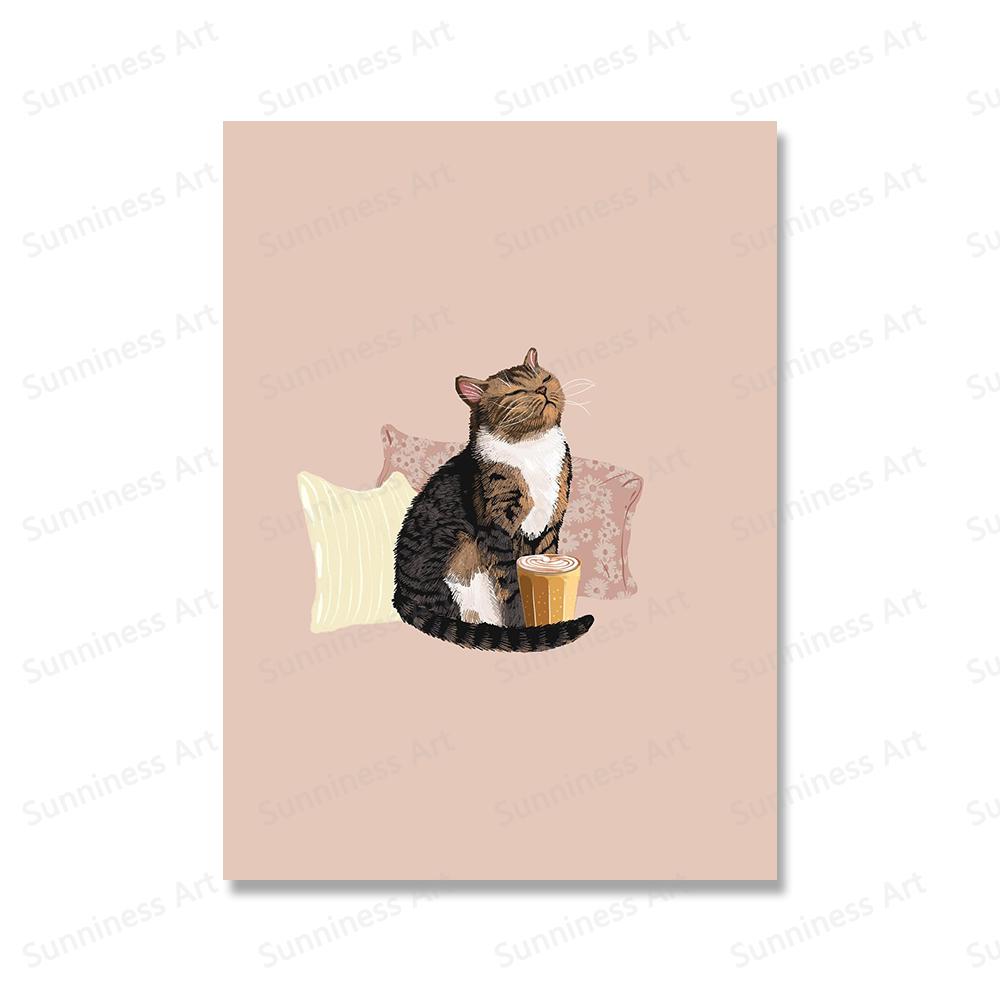 Cartoon Lustige Nette Katze Wand Kunst Leinwand Malerei Nordic Poster Und Druck Katze Liebhaber Geschenk Wand Bilder Für Wohnzimmer Hause decor