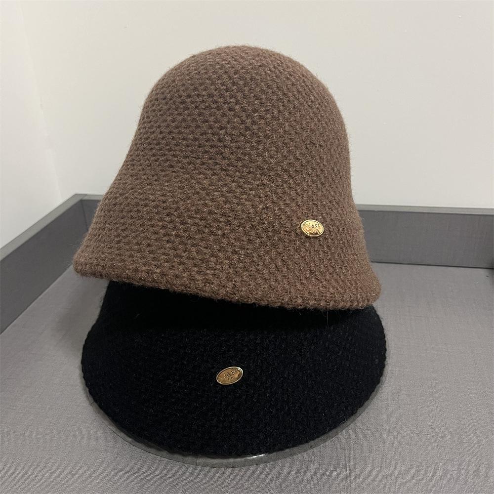 Bucket Hat Women's Autumn and Winter Plain Face Warm Bucket Hat Small Face Thickened Knitted Solid Color Simple Versatile Basin Hat