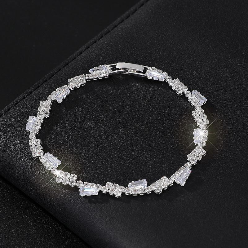 Green Bracelet Full Diamond Crystal Bracelet Electroplated Gold Silver Bride Zircon Bracelet Female серебряный