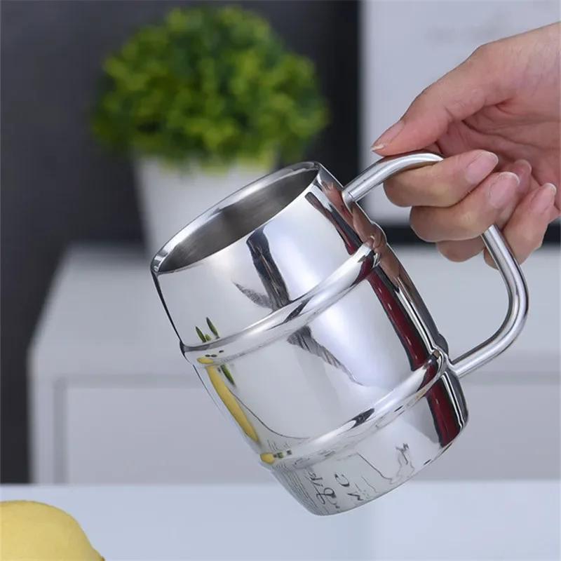 304 Stainless Steel Double Wall Insulated Beer Mug with Handle for Cold Hot Drinks Coffee Milk Tea Kids Home Bar Restaurant Use