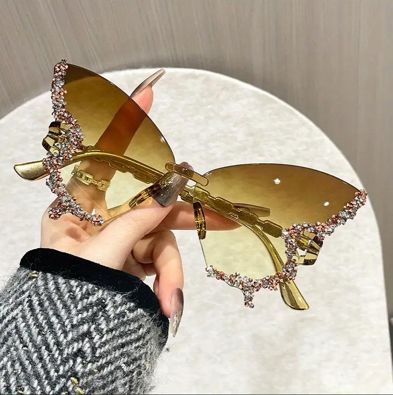 Women's High-End Rhinestone Butterfly Frameless Sunglasses for Party & Catwalk Events