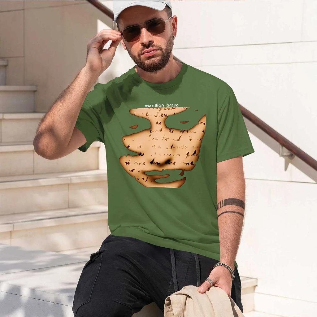 MarillionBrave 2026 new fashion heavyweight hot selling retro printed pattern fun round neck Tshirt for daily comfort