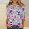 Women's Fashionable Casual Three Quarter Sleeve Christmas Printed Round Neck Top