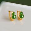 Gourd Ear Buckle Old Material Spinach Green Apple Green High-end Light Luxury Jade Earrings Jewelry